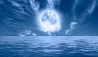 Aufkleber - Full moon over the sea at sunset 