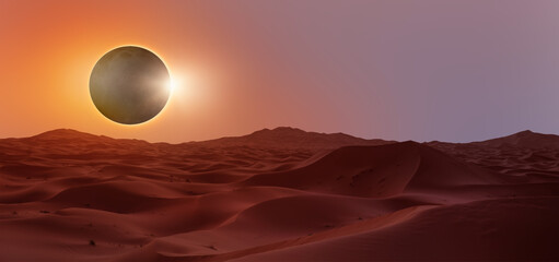 Fotobehang - Spectacular solar eclipse over the Sahara desert