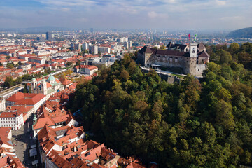 Canvas Print - Aerial view of Ljubljana, capital of Slovenia from drone