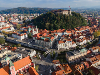 Canvas Print - Aerial view of Ljubljana, capital of Slovenia from drone