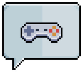 Pixel art speech bubble with video game controller joystick icon vector icon for 8bit game on white background 
