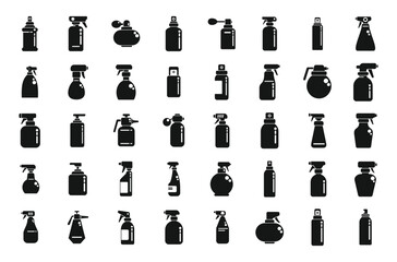 Sticker - Spray bottle icons set simple vector. Sprayer cleaner. Mist air