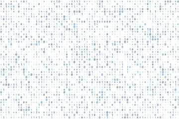 Blue digital data matrix of binary code numbers isolated on a white background. Technology, coding, or big data concept. Vector illustration