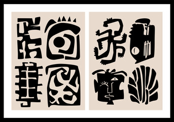 abstract geometric shapes figures forms modern tribal contemporary art prints set, vector illustrati