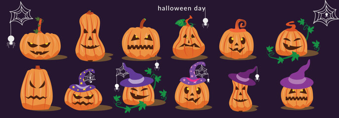 Wall Mural - Happy Halloween. Set with fun pumpkins black