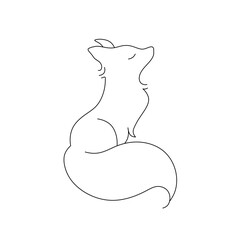 Wall Mural - Vector isolated beautiful cartoon sitting fox with fluffy tail side view colorless black and white contour line easy drawing
