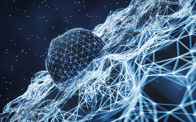 Wall Mural - Digital sphere with glowing lines structure, 3d rendering.