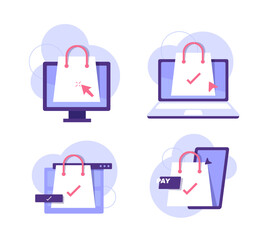 Wall Mural - online shopping concept. computer screen, open laptop and smart phone. flat illustration