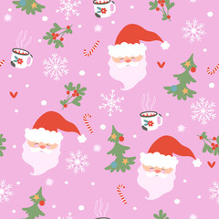 Wall Mural - Seamless Christmas pattern with santa's faces. Vector graphics.