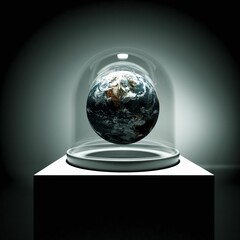 Wall Mural - 3d rendering of the planet earth floating in a glass dome