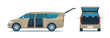 Mini van with open doors and trunk. Set of side and back view.. Vector illustration.
