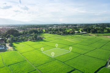 Wall Mural - land plot in aerial view. gps registration survey of property, real estate for map with location, ar