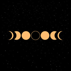 Wall Mural - moon phases sphere shadow cycle astronomy icon set. vector illustration black background