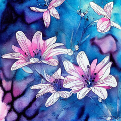 forget me not. watercolor floral background. small flowers on blue background