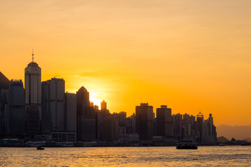 Fototapete - Hong Kong city at sunset