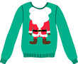 Christmas ugly green winter sweater in flat line trendy style, Santa Claus red costume with beard. Hand drawn holiday cartoon colorful PNG illustration for Xmas party. Warm knitted jumper.	
