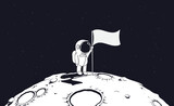 Fototapeta Kosmos - Astronaut holds a flag on planet