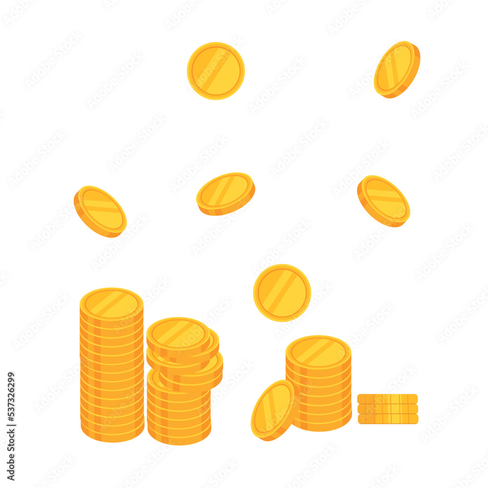 Vector cartoon illustration of flying gold coins. Gold money. Stock ...