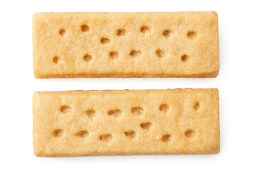 Wall Mural - Two parallel butter shortbread finger biscuits from above.