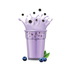 Sticker - Realistic Detailed 3d Bubble Milk Tea Sweet Liquid Dessert with Balls. Vector illustration of Boba Drink