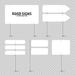 Wall Mural - various road, traffic signs. highway signboard on a chrome metal pole. blank white board with place 