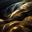  Black and golden streaming fabric. Flowing silky textured  cloth. Luxury background. Ai rendering.