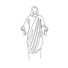 Continuous Line Jesus Christ. One Line Drawing Lord Jesus Is Full Of Love