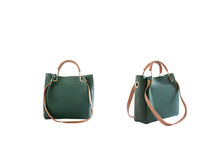 Beautiful Green Leather Female Fashion Bag With Transparent Background, Front View