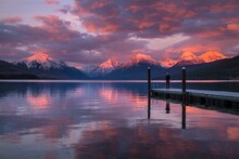 Landscape View Of The Lake McDonald At Sunset At The Dock. Original Public Domain Image From Flickr