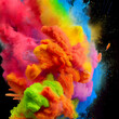 Abstract cloud of paint, ink and chalk particles  flowing in water. Fantasy dream scape and artistic resource.  Explosion of vivid colors, Blue, orange, Yellow and Purple. Render