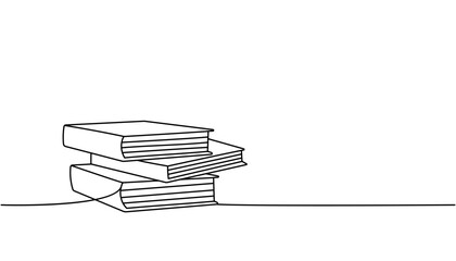 Sticker - Stack of books one line continuous drawing. Bookstore, library continuous one line illustration. Vector minimalist linear illustration.