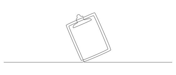 Poster - One continuous line drawing of Clipboard with checklist. Symbol of to do list and concept for test expertise and exam in simple linear style. Editable stroke. Doodle vector illustration
