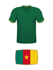 Canvas Print - Cameroon jersey football kit. World football tournament 2022. National t-shirt and flag of soccer team Cameroon on white background.