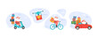 © Marina Zlochin - Christmas and holidays online delivery service concept, online order tracking, delivery home and office. Warehouse, truck, drone, scooter and bicycle courier Santa Claus