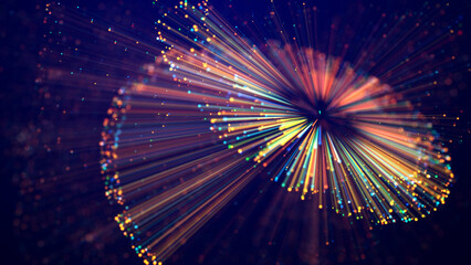 Wall Mural - magic multicolored sparkles of light with rays form flickering abstract simple structures like fiber