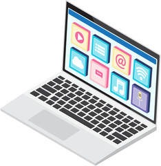 Wall Mural - opened laptop and standard mobile applications on monitor. programming, software development, apps f