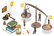 3D Isometric  Conceptual Illustration of Law and Justice.