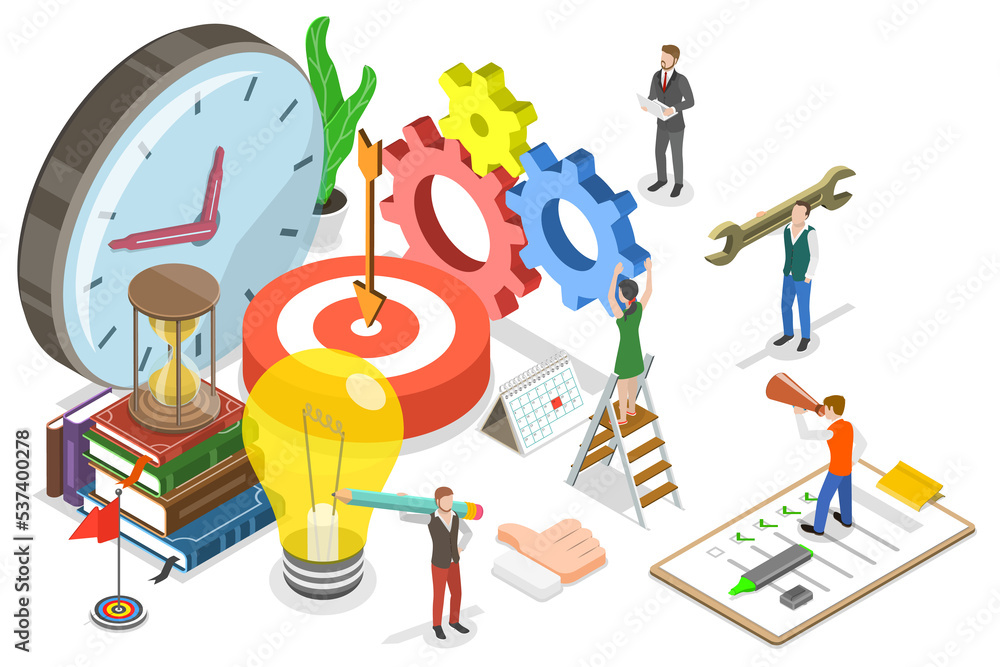 3D Isometric Flat Conceptual Illustration of Productive Strategy. Stock ...