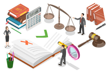 3D Isometric Flat  Conceptual Illustration of Law and Regulations.