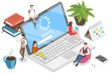 3D Isometric Flat  Conceptual Illustration of Software Update.