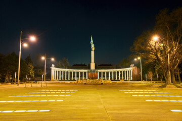 Sticker - Soviet War Memorial at night, Vienna, Austria located at Vienna's Schwarzenbergplatz, Austria