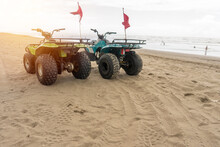 Two ATV Motorcycle Parked On The Beach Of Masachapa In Managua, Nicaragua
