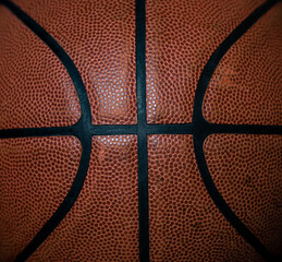 Wall Mural - close up of brown leather basketball laces. 