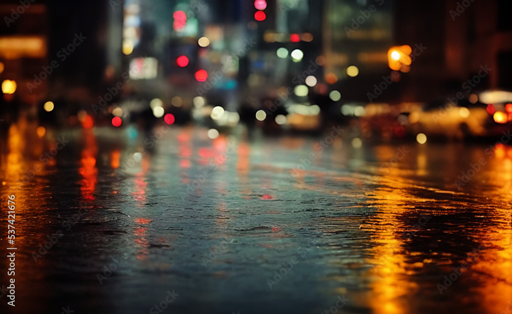 Rainy night city with street lights reflections 09 Stock Photo | Adobe ...