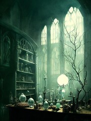 Wall Mural - alchemist office with laboratory fixtures, traditional office room in an old palace
