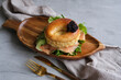 Delicious homemade pastry. Smoked Salmon Egg Mayo Bagel Sandwich with Black Caviar and Mesciun Salad. Great for brunch or lunch meal