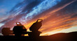 © hamara - Artillery rocket system are aimed to the sky at sunset. Multiple launch rocket system. 3d-rendering.