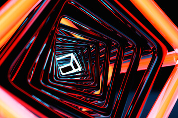 Sticker - 3d illustration curved square corridor with  geometric walls. Close-up of a tunnel