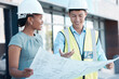 © Wesley JvR/peopleimages.com - Architecture, blueprint and construction site with building contractor, manager and industrial designer planning logistics, property development and project. Floor plan, city engineering and teamwork