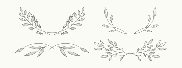 Wall Mural - Floral dividers collection, hand drawn border lines with leaves and flowers. Vector vintage decorative elements for books, greeting cards, wedding invitations, web